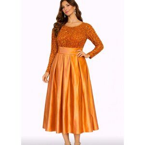 Orange Sequin Formal Dress Size 10 Satin A Line Evening Party Gown